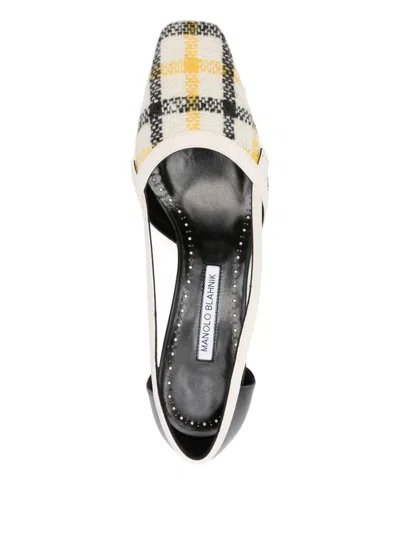 Manolo Blahnik 30mm Varro Checked-pattern Cut-out Pumps In Multi