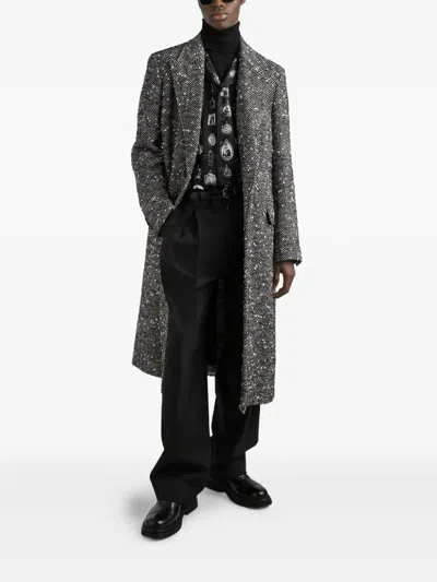 Dolce & Gabbana Herringbone Coat In Black