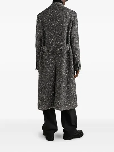 Dolce & Gabbana Herringbone Coat In Black