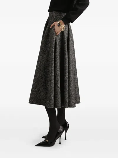 Dolce & Gabbana Midi Circle Skirt In A Dotted Wool Blend Dolce E Gabbana In Gray
