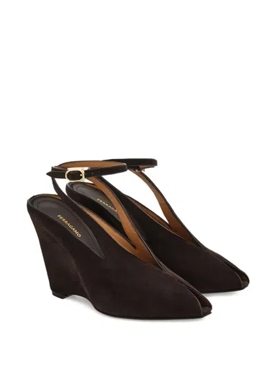 Ferragamo 90mm Peep-toe Wedge Pumps In Brown