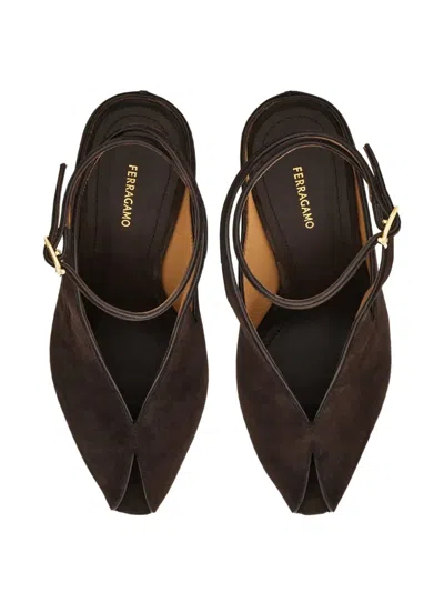Ferragamo 90mm Peep-toe Wedge Pumps In Brown