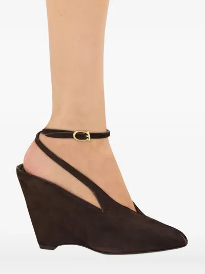 Ferragamo 90mm Peep-toe Wedge Pumps In Brown