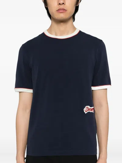 Jacquemus Contrast Trim Crew Neck Short Sleeve T-shirt In Blue