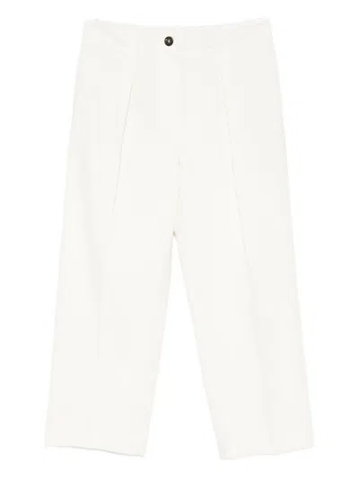 Brunello Cucinelli Cotton Blend Pleated Cropped Trousers In White