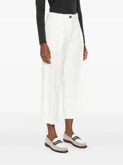 Brunello Cucinelli Cotton Blend Pleated Cropped Trousers In White