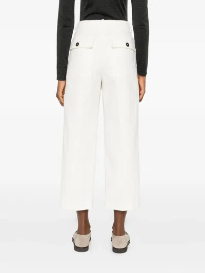 Brunello Cucinelli Cotton Blend Pleated Cropped Trousers In White