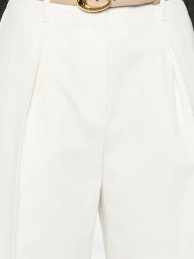 Brunello Cucinelli Cotton Blend Pleated Cropped Trousers In White
