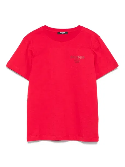 Balmain Logo-embroidered Cotton T-shirt In Red