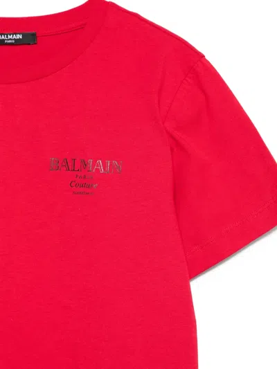 Balmain Logo-embroidered Cotton T-shirt In Red