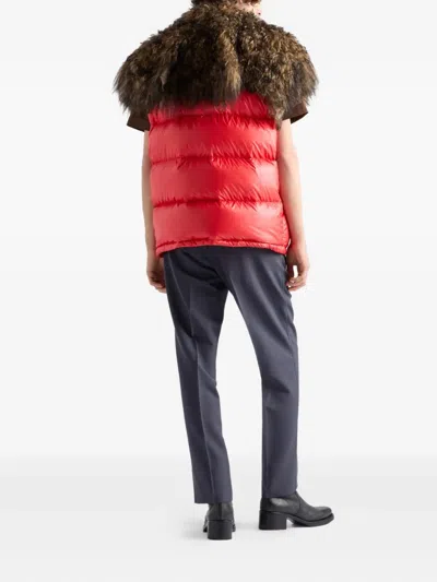 Prada Re-nylon And Shearling Down Vest In Red