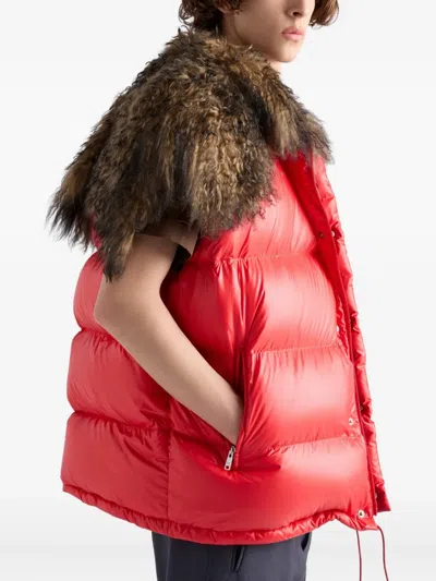 Prada Re-nylon And Shearling Down Vest In Red