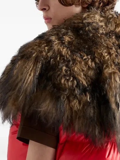 Prada Re-nylon And Shearling Down Vest In Red