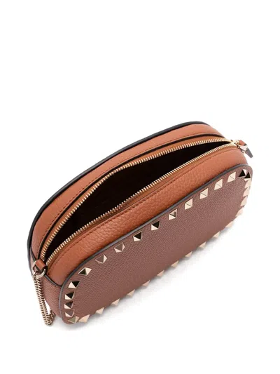 Valentino Studded Leather Crossbody Bag With Chain Strap In Brown