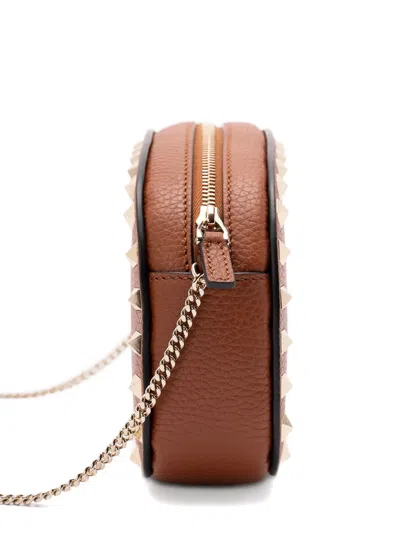 Valentino Studded Leather Crossbody Bag With Chain Strap In Brown