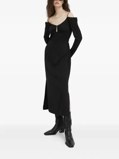 Samsoe & Samsoe Off-shoulder Midi Dress In Black