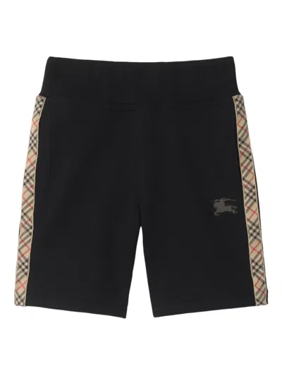 Burberry Cotton Shorts With Check Trims For Kids In Black