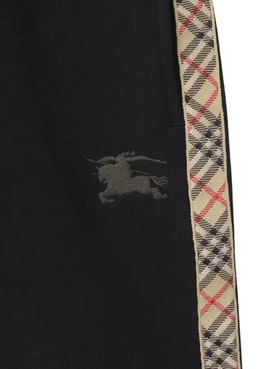 Burberry Cotton Shorts With Check Trims For Kids In Black