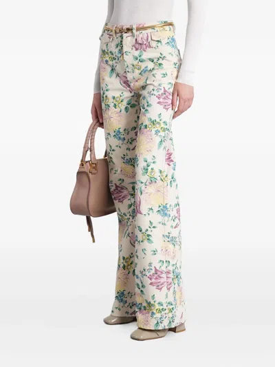 Chloé Women Flare Denim Jeans With All-over Flowers Print In Multi