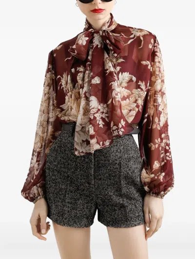 Dolce & Gabbana Chiffon Shirt With Rose Print In Animal Print