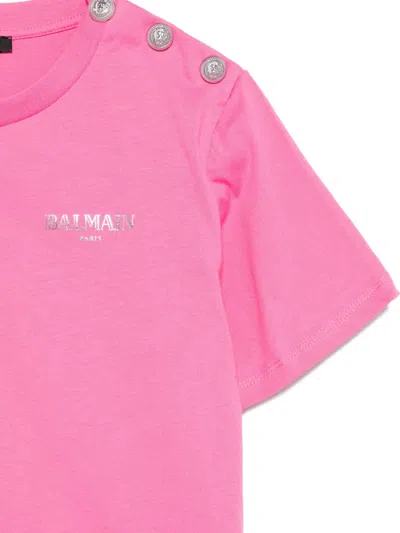 Balmain Embellished-button T-shirt In Pink