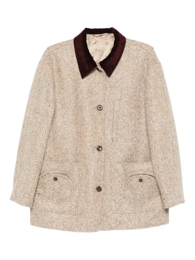 Blazé Milano Clelia Corduroy-collar Wool Jacket In Neutral