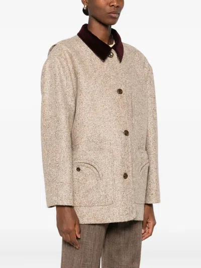 Blazé Milano Clelia Corduroy-collar Wool Jacket In Neutral