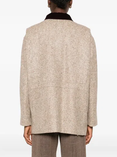 Blazé Milano Clelia Corduroy-collar Wool Jacket In Neutral