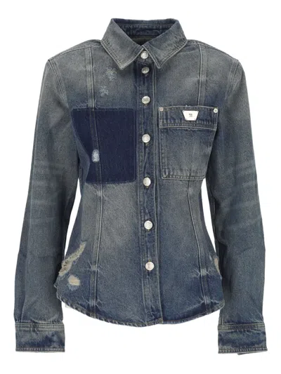 Misbhv Buckled Long-sleeved Denim Jacket In Blue