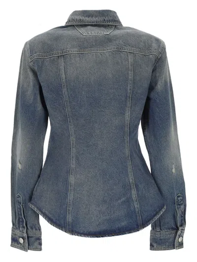 Misbhv Buckled Long-sleeved Denim Jacket In Blue