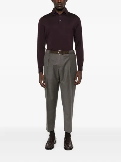 Lardini Half-button Long Sleeved Polo Shirt In Brown