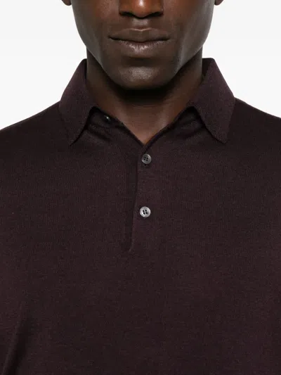 Lardini Half-button Long Sleeved Polo Shirt In Brown