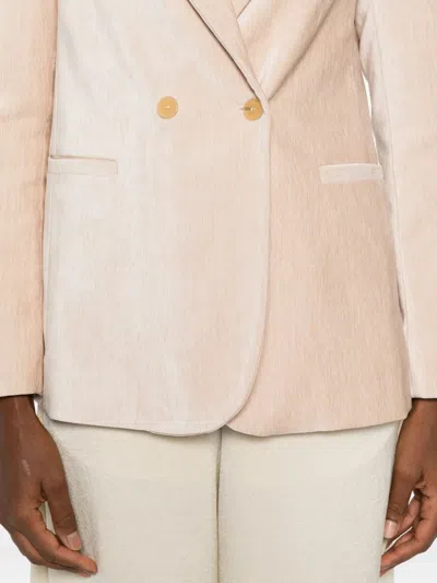 Forte Forte Double-breasted Velvet Jacket Featuring Pockets In Neutral