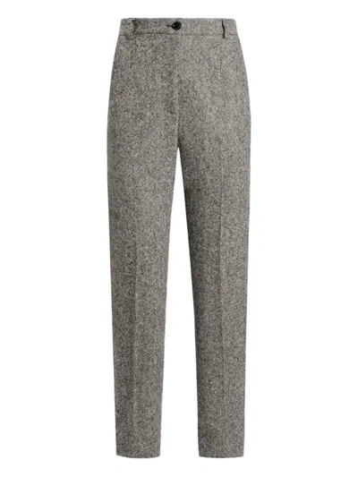 Dolce & Gabbana Virgin Wool Jacquard Slim Trousers In Gray