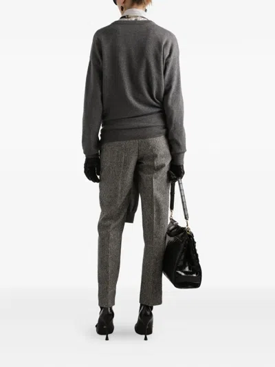 Dolce & Gabbana Virgin Wool Jacquard Slim Trousers In Gray