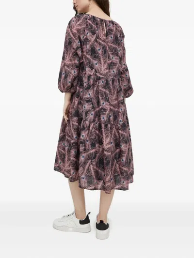 Drykorn Peacock Feather Print Midi Day Dress In Purple