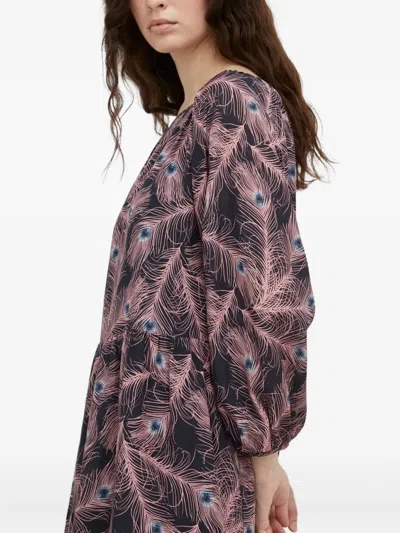 Drykorn Peacock Feather Print Midi Day Dress In Purple