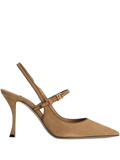 Dolce & Gabbana Suede And Nappa Leather Slingback In Brown