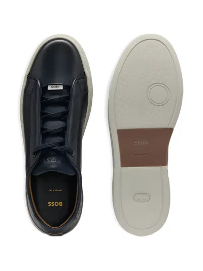 Hugo Boss Gary Burnished-leather Trainers With Hidden Laces In Black