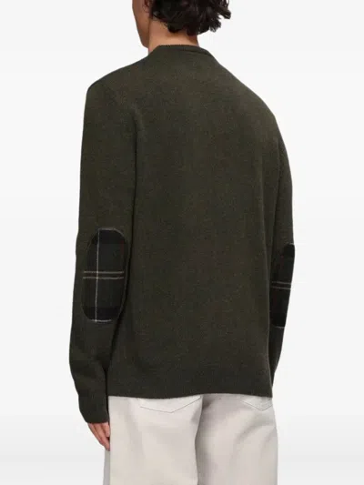 Barbour Plaid Pattern Wool Hoodie With Green Elbow Patches In Green