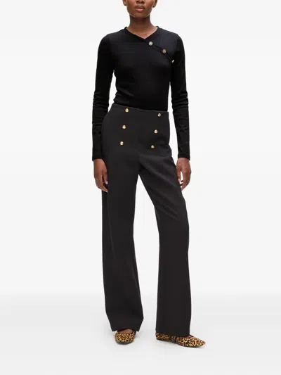 Karl Lagerfeld Button-embellished Long-sleeve Top In Black