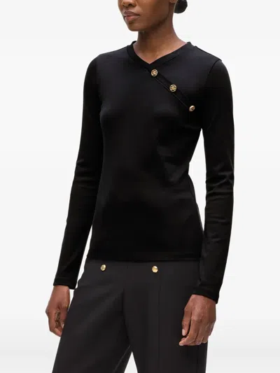 Karl Lagerfeld Button-embellished Long-sleeve Top In Black