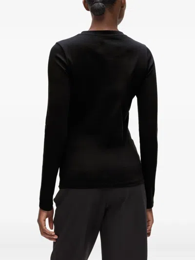 Karl Lagerfeld Button-embellished Long-sleeve Top In Black