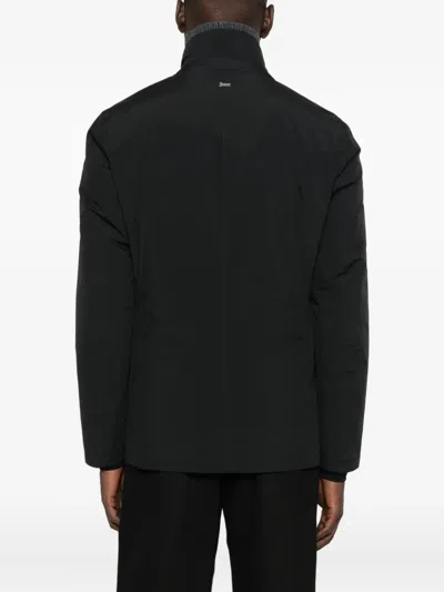 Herno Down Jacket High Collar Front Pockets In Black
