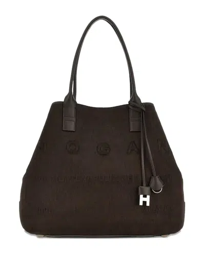 Hogan Medium Script Shopping Bag In Pony-effect Leather In Brown