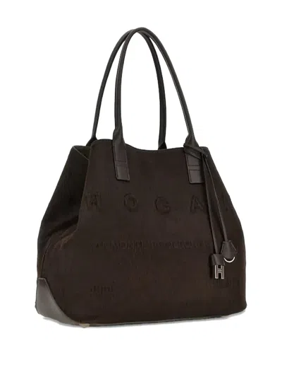 Hogan Medium Script Shopping Bag In Pony-effect Leather In Brown