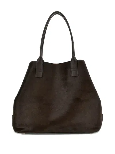 Hogan Medium Script Shopping Bag In Pony-effect Leather In Brown
