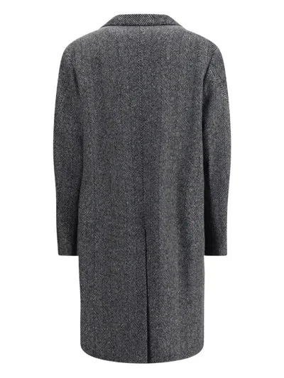 Givenchy Men Wool Blend Coat With Herringbone Motif In Multi