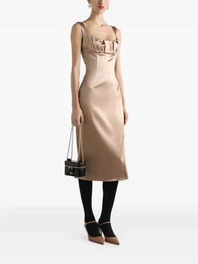 Dolce & Gabbana Silhouette Pleated Sleeveless Square Neckline Dress In Neutral