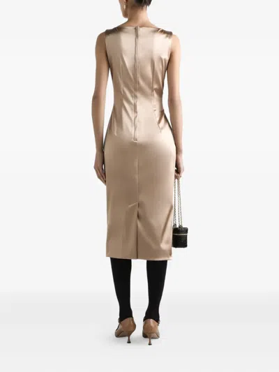 Dolce & Gabbana Silhouette Pleated Sleeveless Square Neckline Dress In Neutral